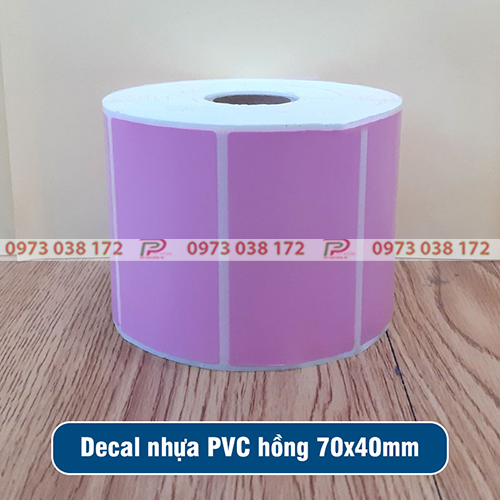 Decal nhua PVC 70x40mm mau hong 1 tem
