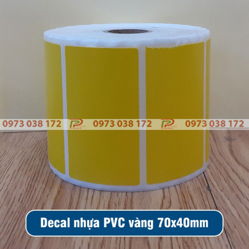 Decal nhua PVC 70x40mm mau vang 1 tem 1 hang 1