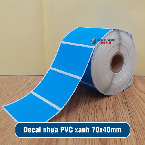 Decal nhua PVC 70x40mm mau xanh 1 tem 1 hang
